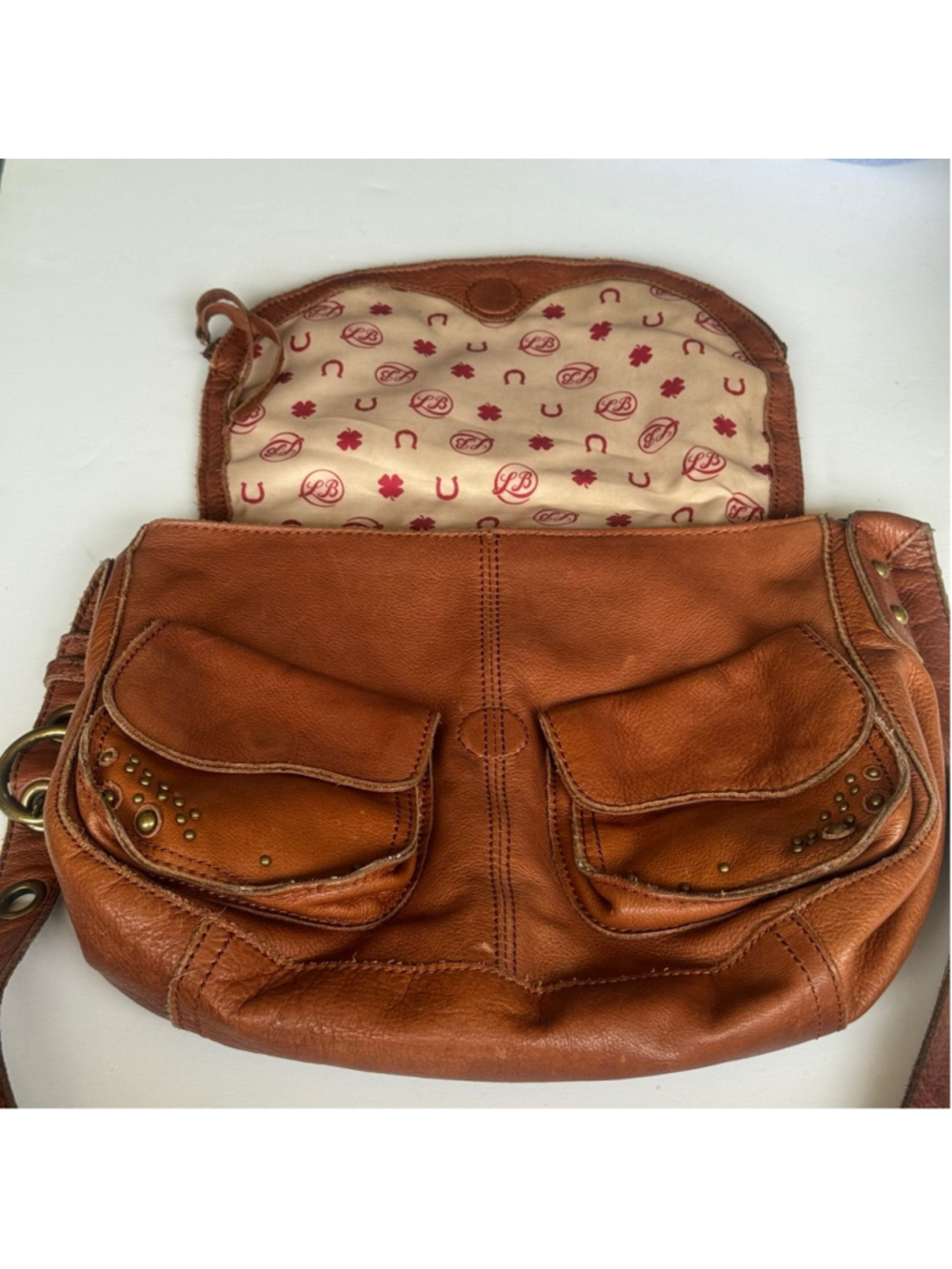 Lucky Brand Brown Leather Studded Crossbody Messenger Bag Boho Western - Picture 5 of 13